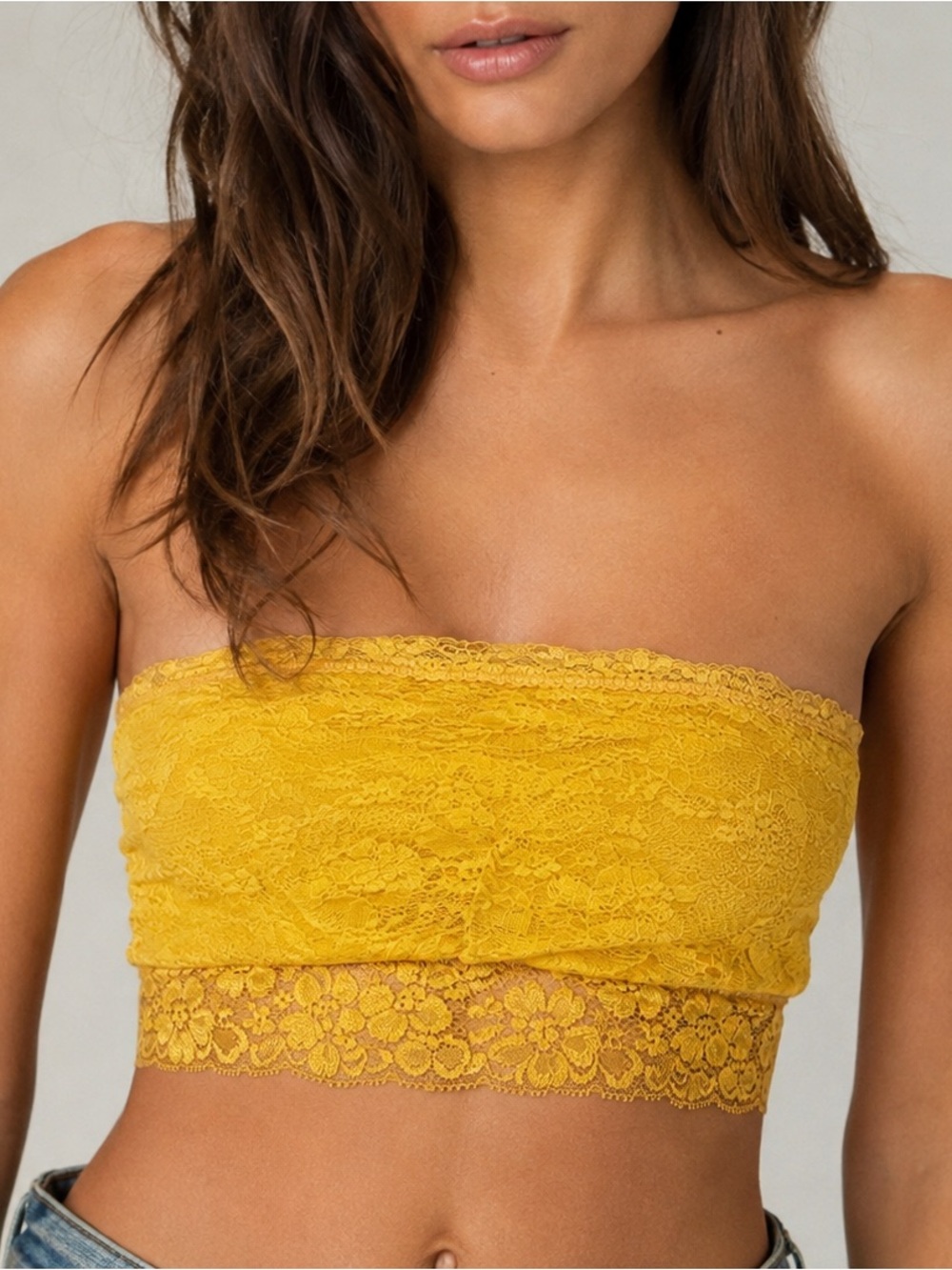 Intimately Free People Galloon Lace Bandeau Mustard Yellow Large